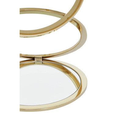 Gold Finish Rings Shaped Base End Table with Clear Glass Top, Oria