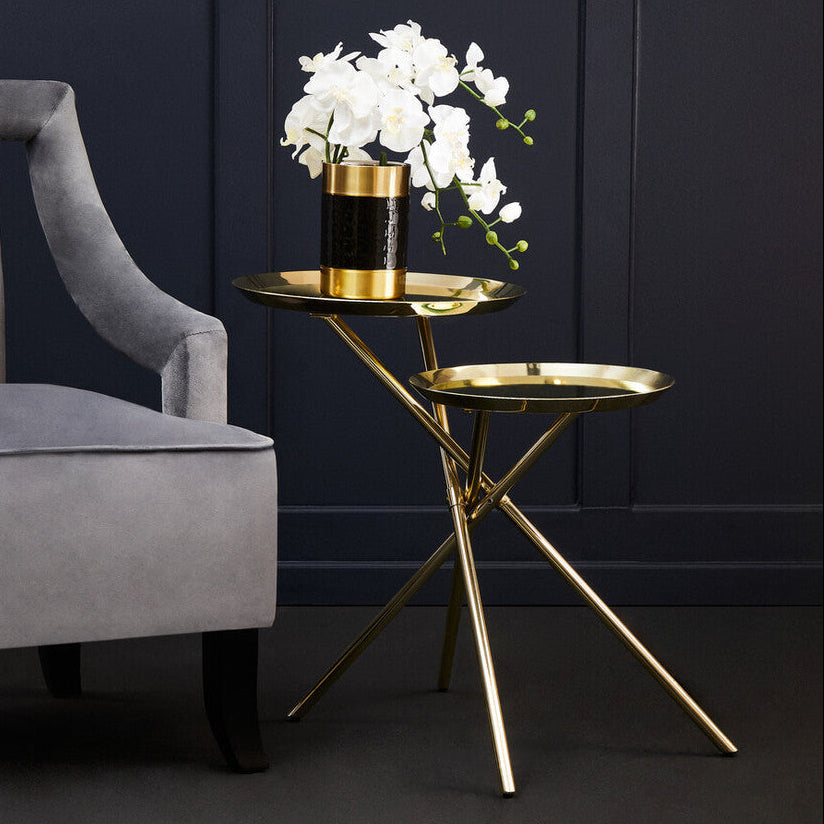 Gold Chrome Finish Frame Side Table with Metallic Plates Top, Oria