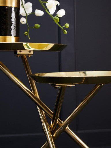 Gold Chrome Finish Frame Side Table with Metallic Plates Top, Oria