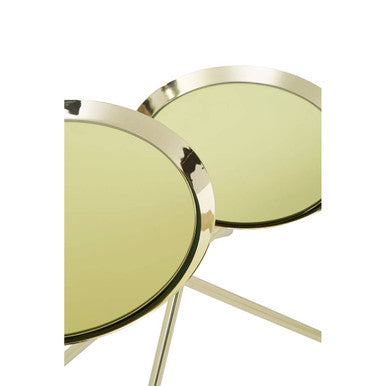 Gold Chrome Finish Frame Side Table with Metallic Plates Top, Oria