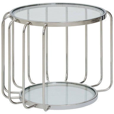 Silver Finish Metallic Frame Side Table with Tempered Glass Top, Oria