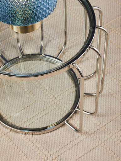Silver Finish Metallic Frame Side Table with Tempered Glass Top, Oria