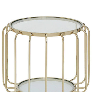 Gold Finish Metallic Frame Side Table with Tempered Glass Top, Oria