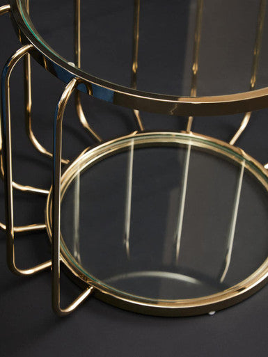 Gold Finish Metallic Frame Side Table with Tempered Glass Top, Oria