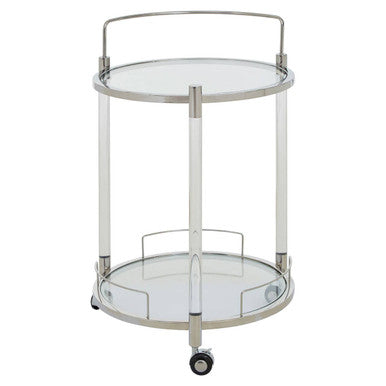2 Tier Glass Top Trolley with Silver Frame, Oria