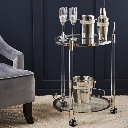 2 Tier Glass Top Trolley with Silver Frame, Oria