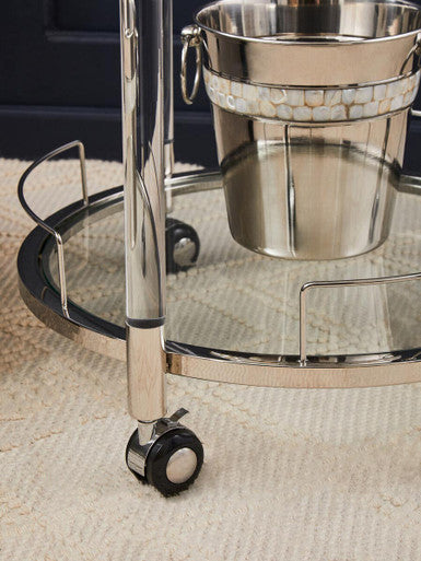 2 Tier Glass Top Trolley with Silver Frame, Oria