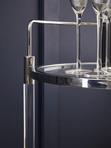 2 Tier Glass Top Trolley with Silver Frame, Oria