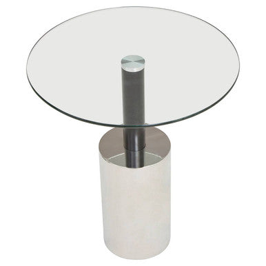 Black and Silver Powder-Coated T-Shape End Table with Clear Glass Top | Oria