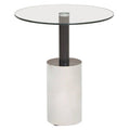 Black and Silver Powder-Coated T-Shape End Table with Clear Glass Top | Oria