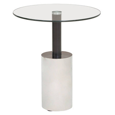 Black and Silver Powder-Coated T-Shape End Table with Clear Glass Top | Oria
