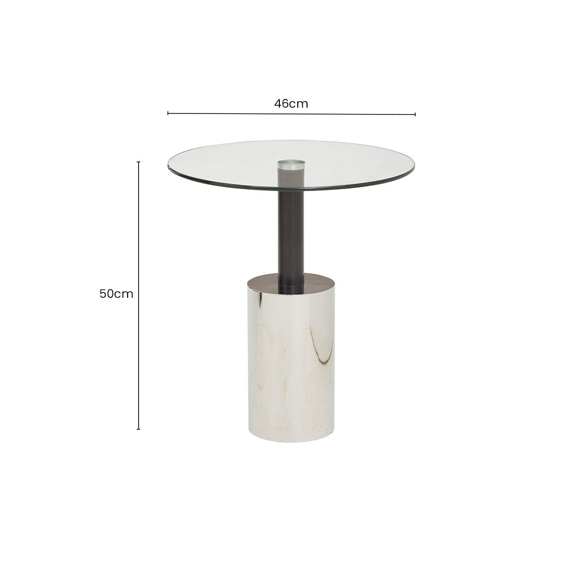 Black and Silver Powder-Coated T-Shape End Table with Clear Glass Top | Oria