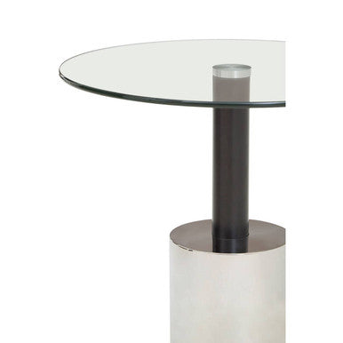 Black and Silver Powder-Coated T-Shape End Table with Clear Glass Top, Oria