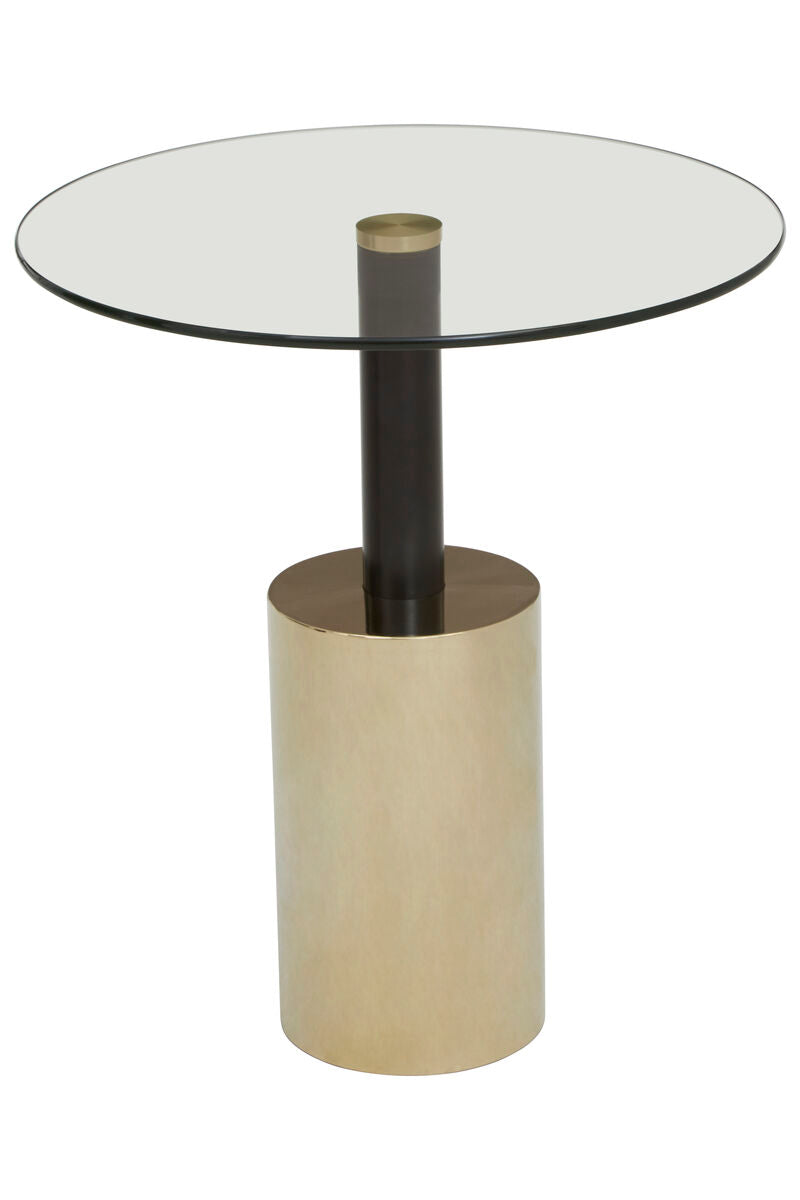 Black and Gold Powder-Coated T-Shape End Table with Clear Glass Top | Oria
