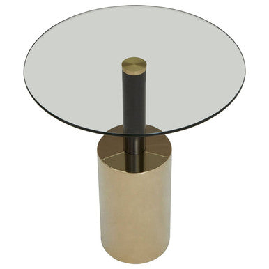 Black and Gold Powder-Coated T-Shape End Table with Clear Glass Top | Oria