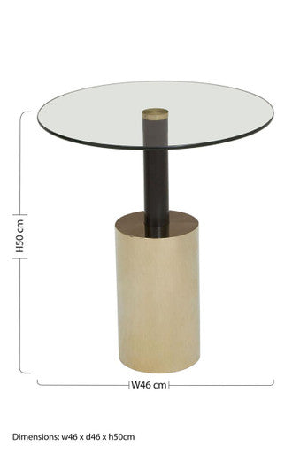 Black and Gold Powder-Coated T-Shape End Table with Clear Glass Top, Oria