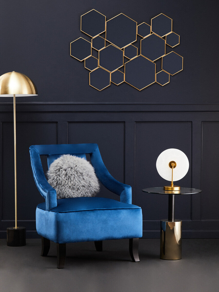 Black and Gold Powder-Coated T-Shape End Table with Clear Glass Top | Oria