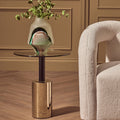 Black and Gold Powder-Coated T-Shape End Table with Clear Glass Top | Oria
