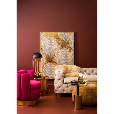 Black and Gold Powder-Coated T-Shape End Table with Clear Glass Top | Oria