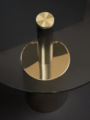 Black and Gold Powder-Coated T-Shape End Table with Clear Glass Top, Oria