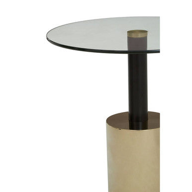 Black and Gold Powder-Coated T-Shape End Table with Clear Glass Top | Oria
