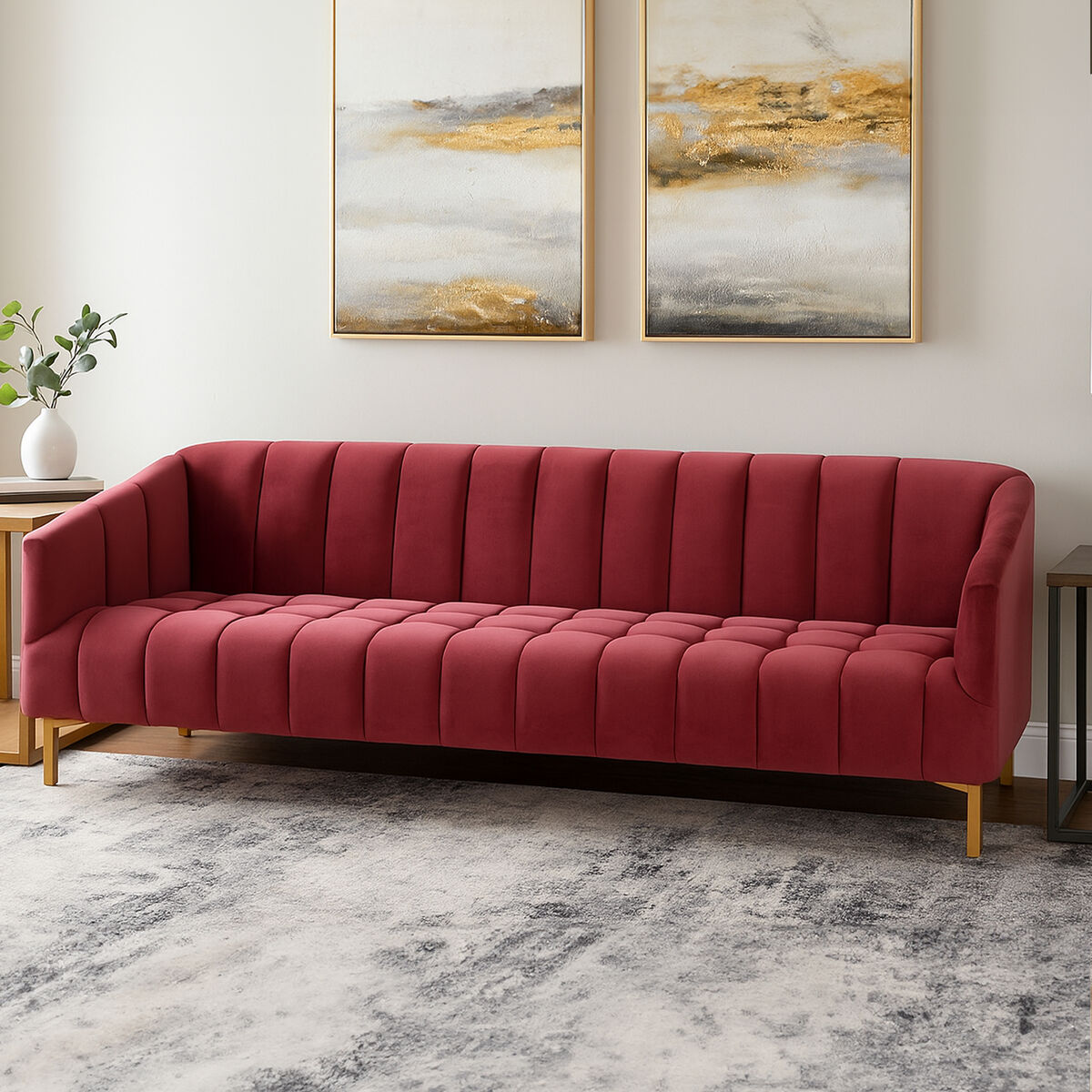 3 Seater Wine Velvet Sofa, Bella
