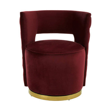 Bola Wine Velvet Swivel Chair with Button Tufting