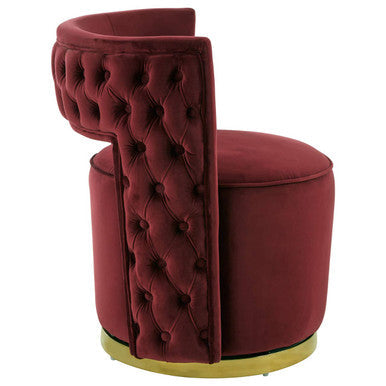Bola Wine Velvet Swivel Chair with Button Tufting