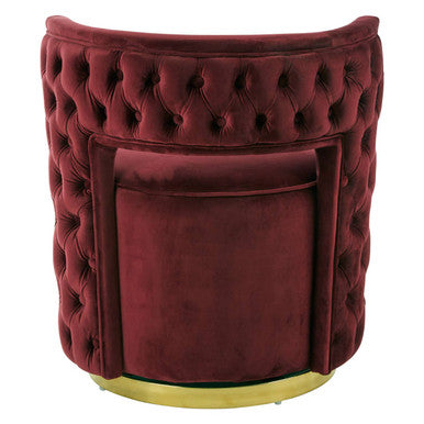 Bola Wine Velvet Swivel Chair with Button Tufting