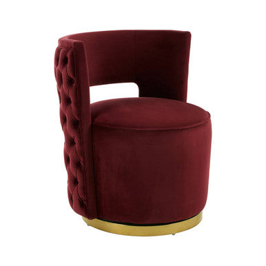 Bola Wine Velvet Swivel Chair with Button Tufting