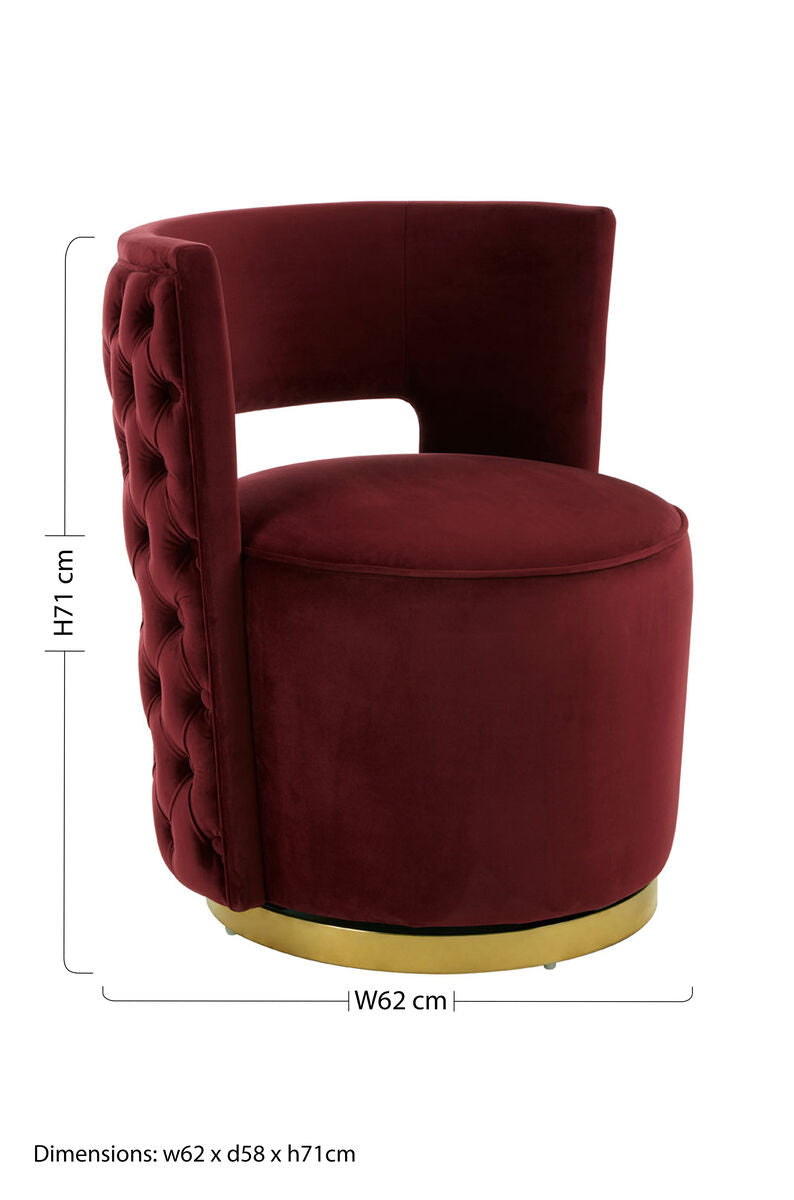 Bola Wine Velvet Swivel Chair with Button Tufting
