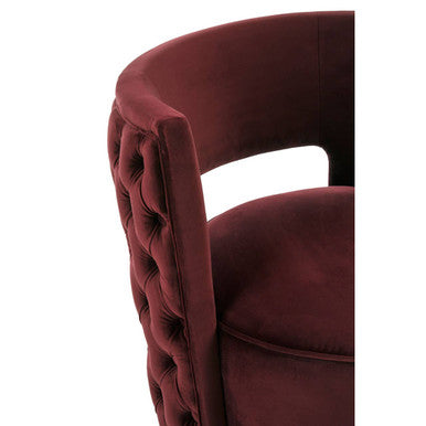 Bola Wine Velvet Swivel Chair with Button Tufting