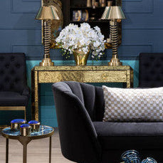 Antique Mirror Console Table with 2 Drawers in Gold Finish, Komo