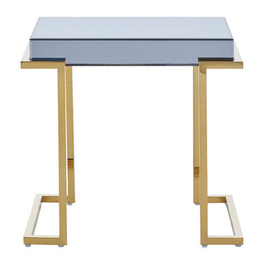 Mirrored End Table in Gold and Grey Finish, Kaso