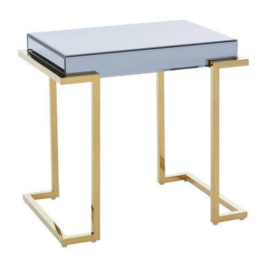 Mirrored End Table in Gold and Grey Finish, Kaso
