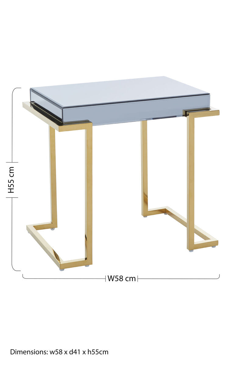 Mirrored End Table in Gold and Grey Finish, Kaso