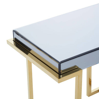Mirrored End Table in Gold and Grey Finish, Kaso