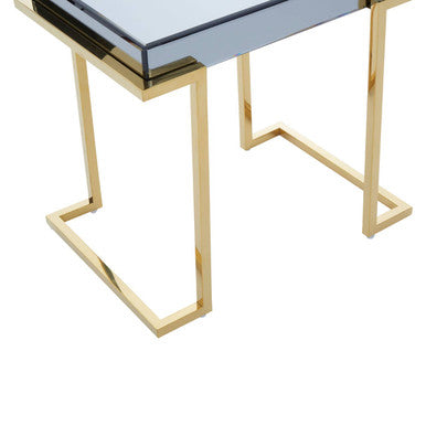 Mirrored End Table in Gold and Grey Finish, Kaso