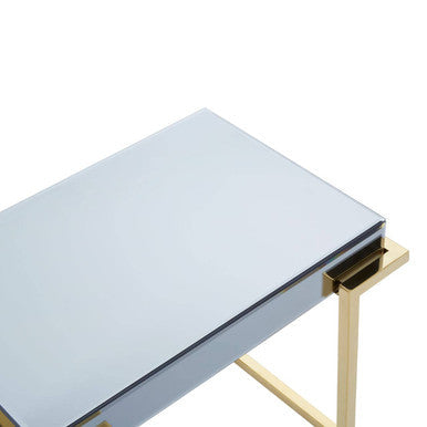 Mirrored End Table in Gold and Grey Finish, Kaso