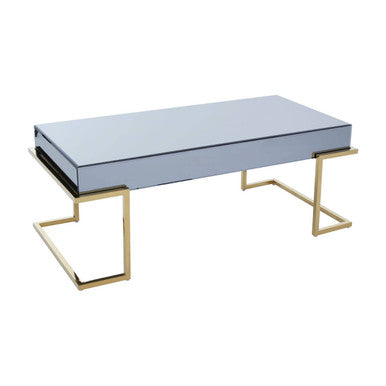 Mirrored Rectangular Coffee Table in Gold and Grey Finish, Kaso