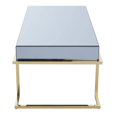 Mirrored Rectangular Coffee Table in Gold and Grey Finish, Kaso