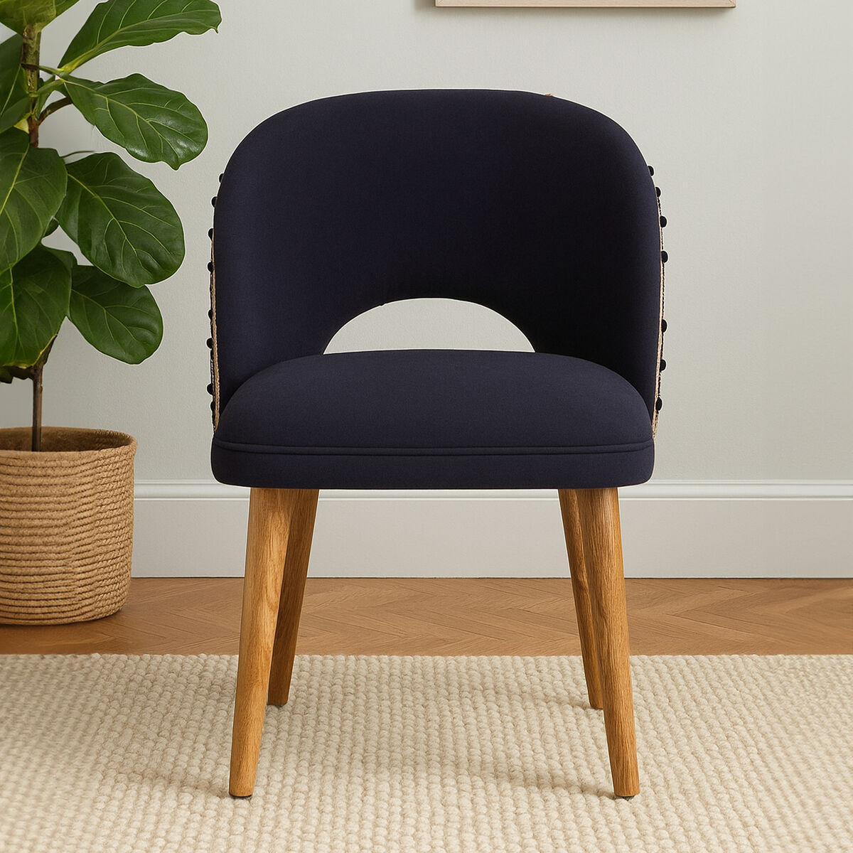Cefena Black and White Velvet Chair with Stud Detail