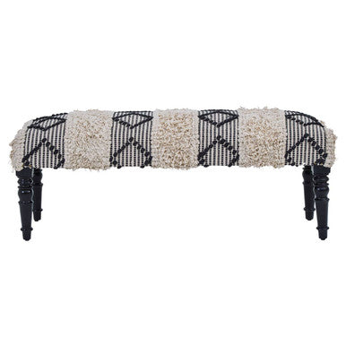 Cefena Black and White Fabric Bench with Open Weave Design
