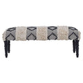 Cefena Black and White Fabric Bench with Open Weave Design
