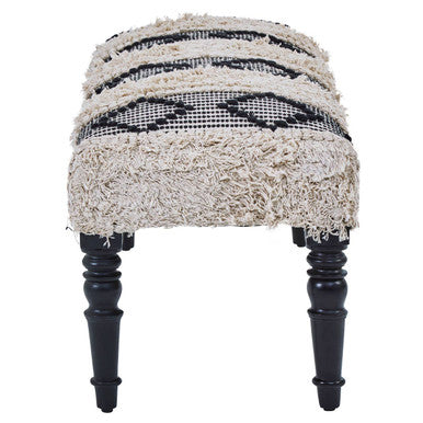 Cefena Black and White Fabric Bench with Open Weave Design