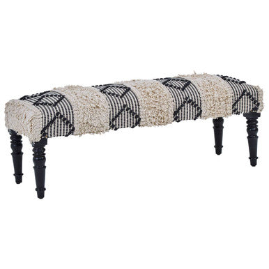 Cefena Black and White Fabric Bench with Open Weave Design