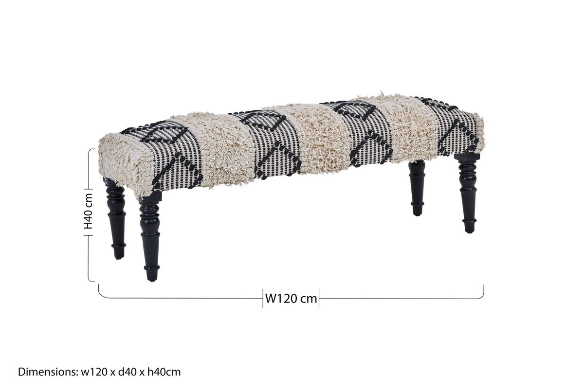 Cefena Black and White Fabric Bench with Open Weave Design