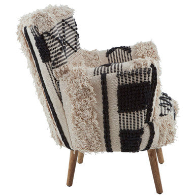 Cefena Black and White Shaggy Berber Style Armchair