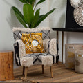 Cefena Black and White Shaggy Fabric Armchair with Mango Wood Legs