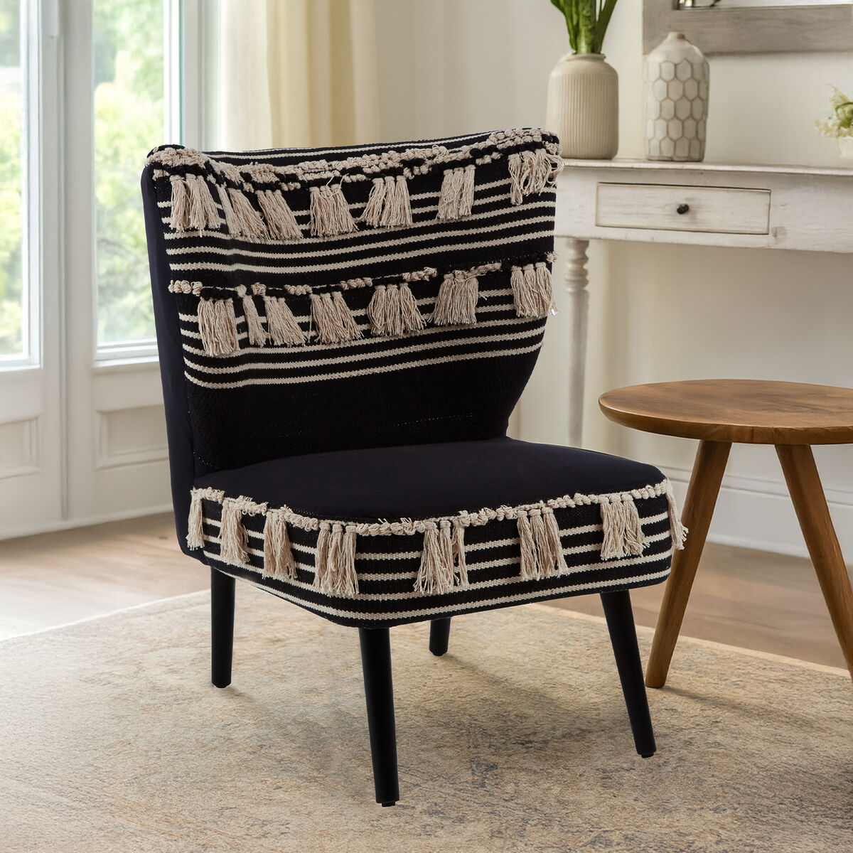 Cefena Black and White Textured Moroccan Design Chair